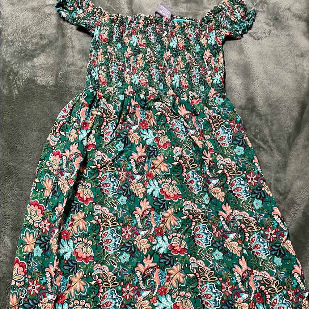 Lark + Grey Floral Green Dress size Large Women summer spring